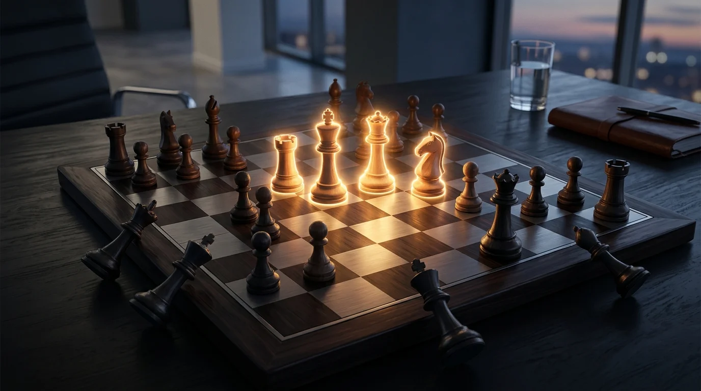 A conceptual chess board symbolizing strategic executive placement and talent retention.