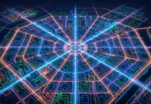Nintendo Details Pokémon Legends: Z-A Physical Release With Switch 2 Upgrades Conceptual overhead view of a glowing digital city grid representing Lumiose City.