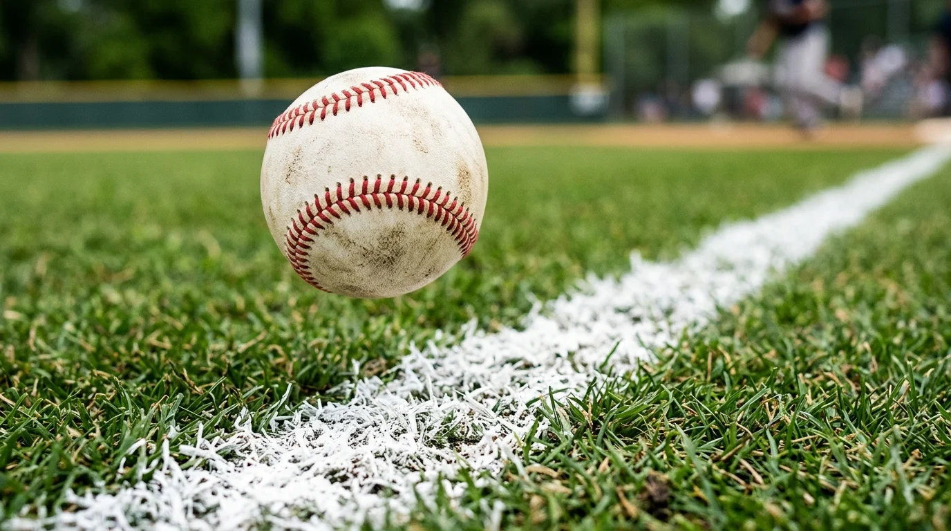 Close-up of a baseball on a grass field.