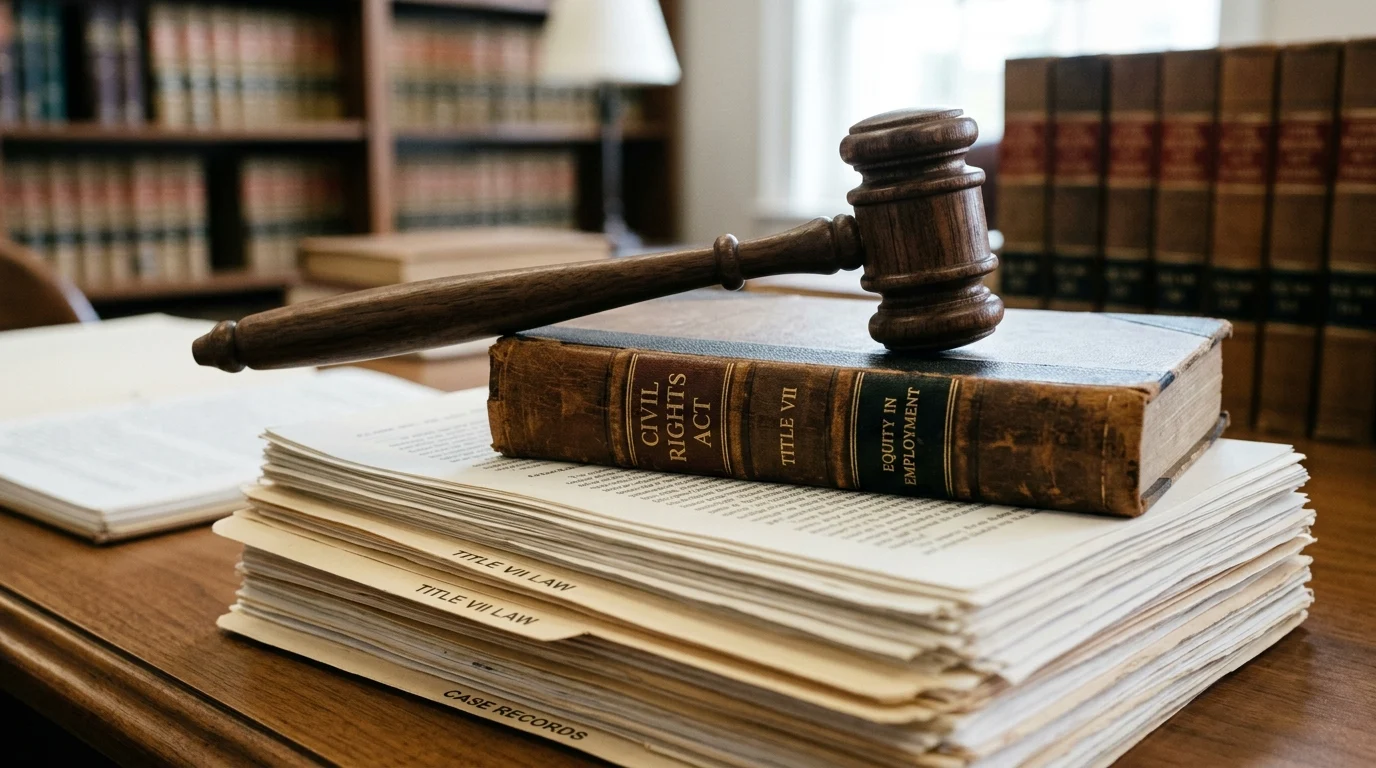 A gavel and legal documents representing employment law and Title VII.