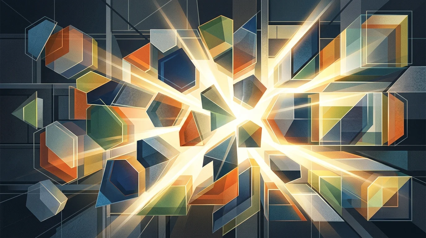 Abstract geometric shapes being rearranged to represent a structural reset.