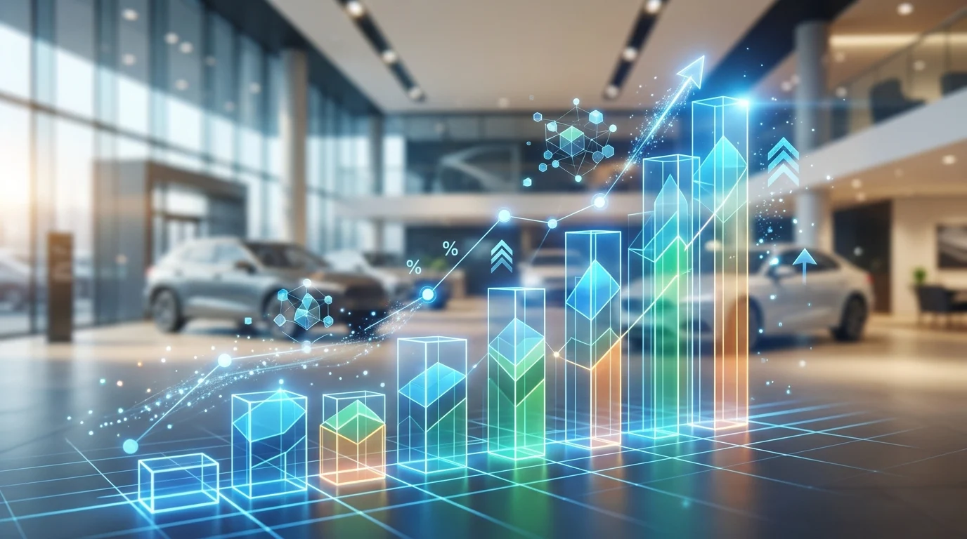 Digital visualization of automotive sales data and growth charts.