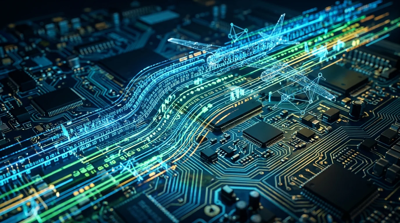 Abstract representation of avionics software and digital data flow.