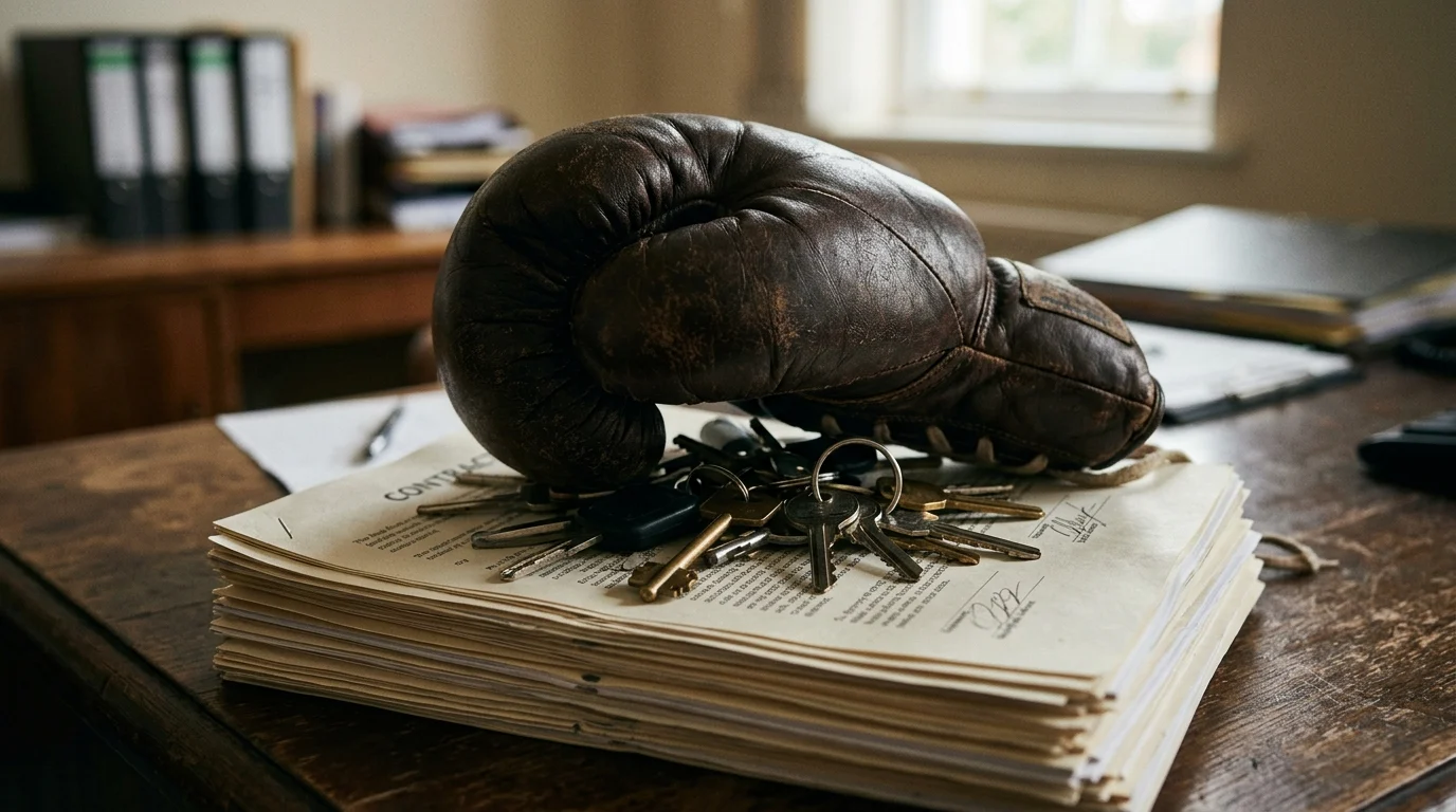 Close-up of a boxing glove and keys to represent the landlord psychological battle.