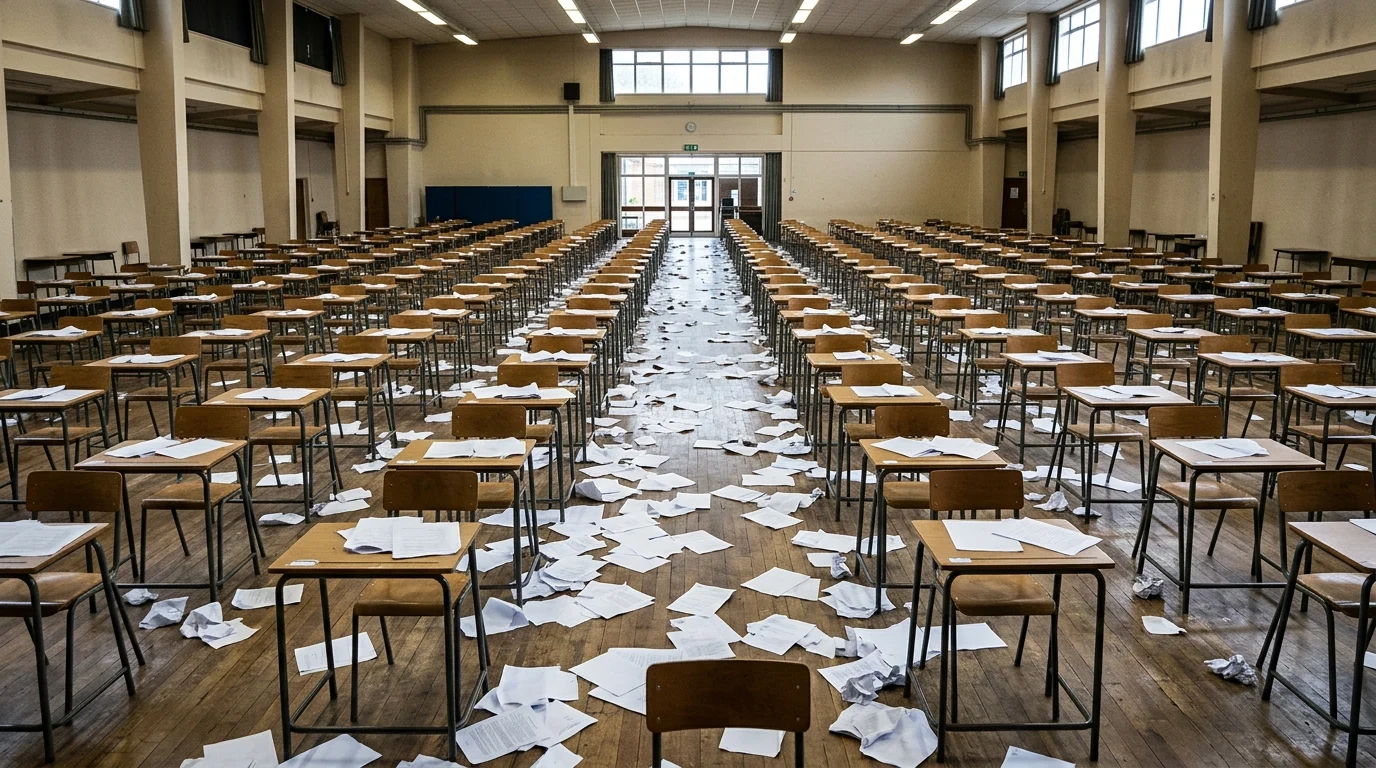 An empty examination hall representing the cancelled MPSC recruitment process.