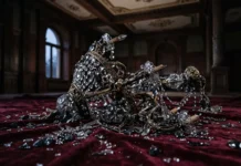 The Gilded Age Season 4: Premiere Date and the Looming Russell Family Collapse A broken crystal chandelier on a velvet floor representing the cost of social victory.