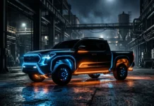 Ford Edges Out Hyundai by 1,195 Units to Hold No. 3 US Sales Spot in Q3 Conceptual silhouette of a hybrid pickup truck in an industrial environment.