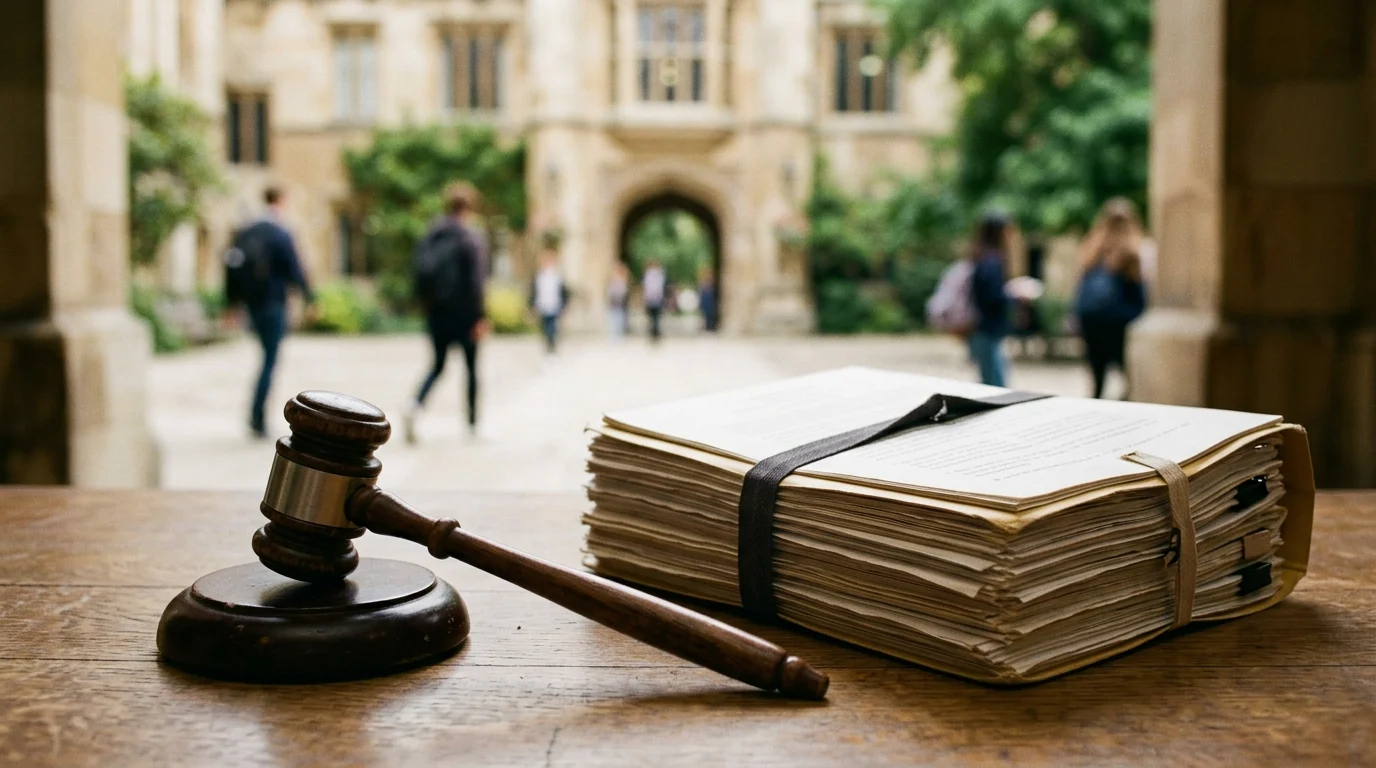 A gavel and legal documents representing a court case.