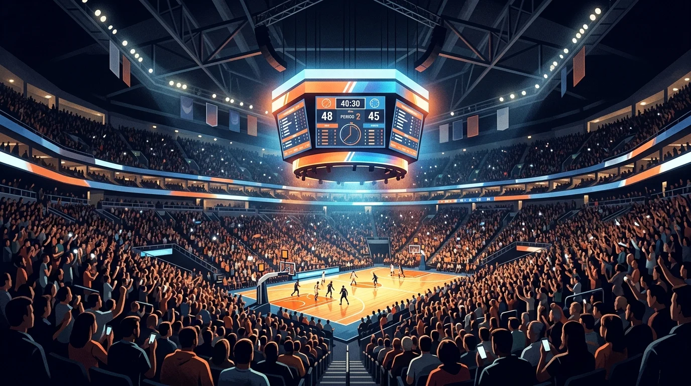 Atmosphere inside a modern sports arena.