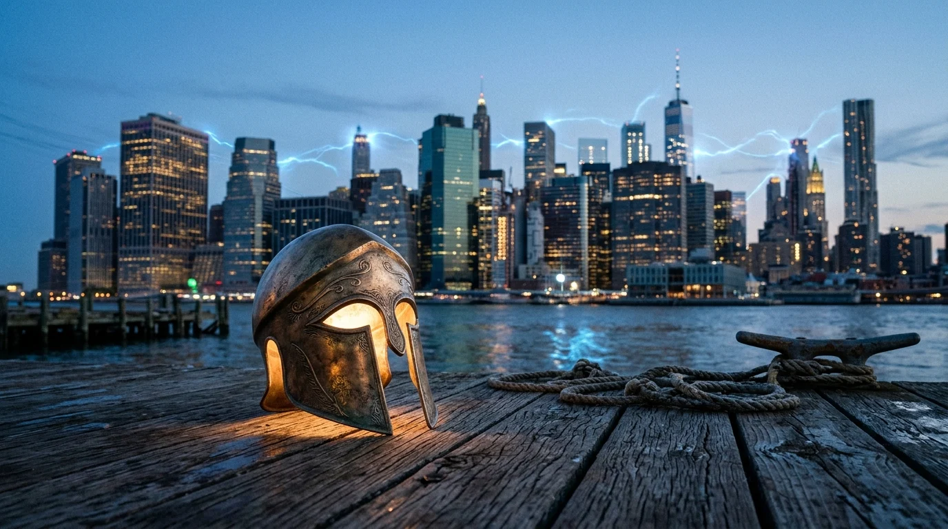 Conceptual imagery representing Greek mythology in a modern setting.
