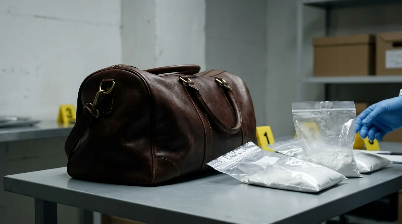 Conceptual depiction of drug evidence and seized assets.