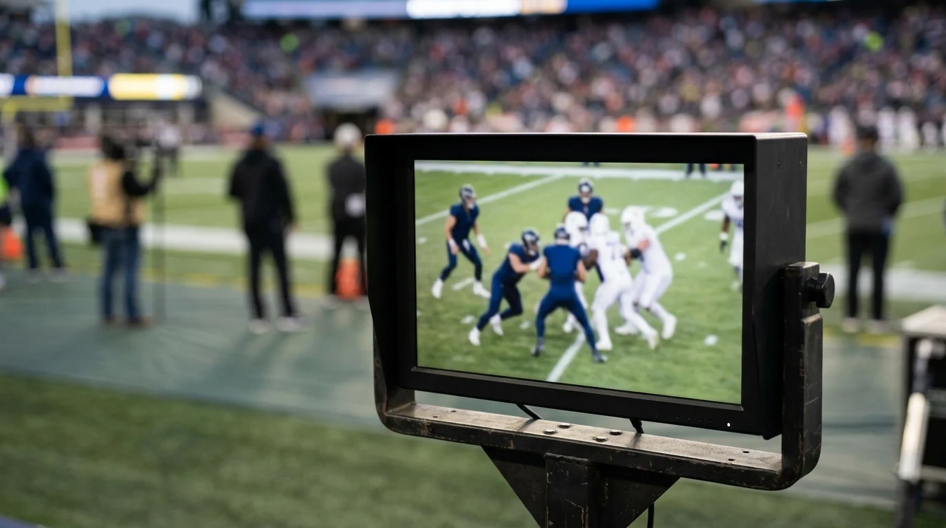 A football replay monitor on the sideline.