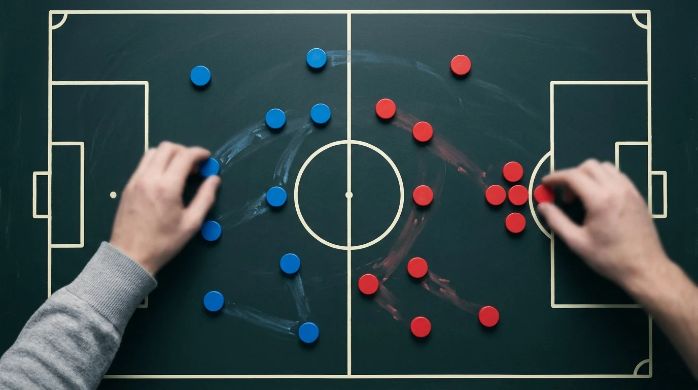 A tactical football board showing player movement.