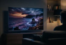 How to Watch Starz on Prime Video and Hulu Following Verizon Fios Removal A television screen displaying high-quality cinematic content in a dark room.