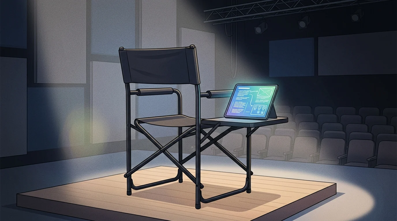 A modern director's chair on a quiet soundstage.