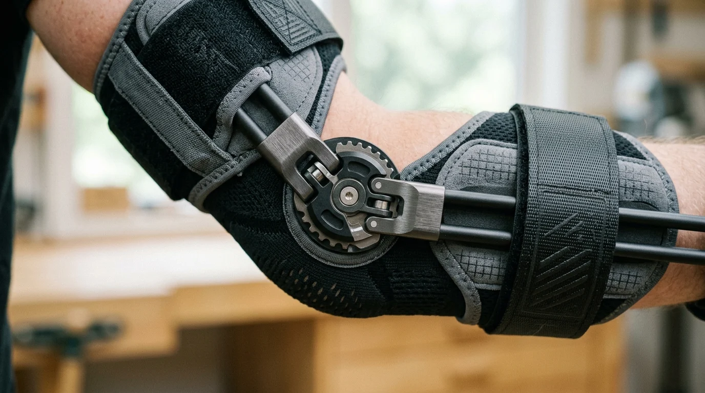 A conceptual medical arm brace for athletic recovery.