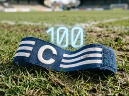 A conceptual image representing a 100th cap milestone for a football captain.
