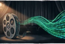 Conceptual representation of film transitioning to digital streaming.