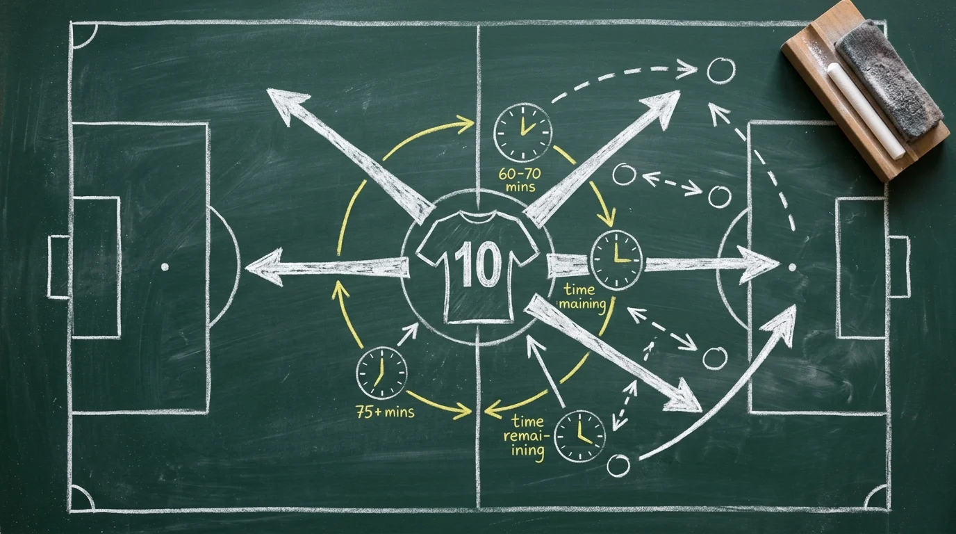 Tactical drawing of football strategy and player management.