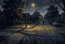 Netflix Thriller The Whisper Man Nears 80 Million Views Despite Mixed Reviews A moody, dark suburban street at night with long shadows.